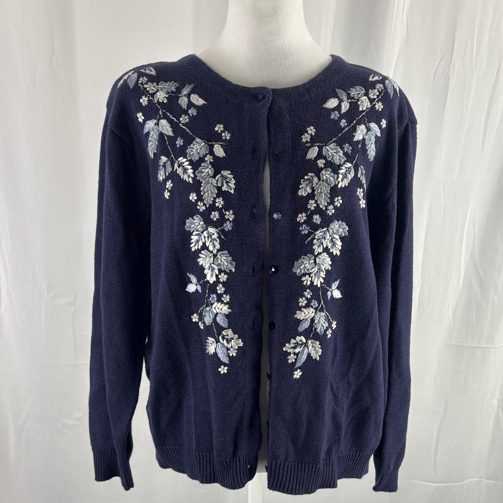 Embroidered Navy Blue Women's Sweater